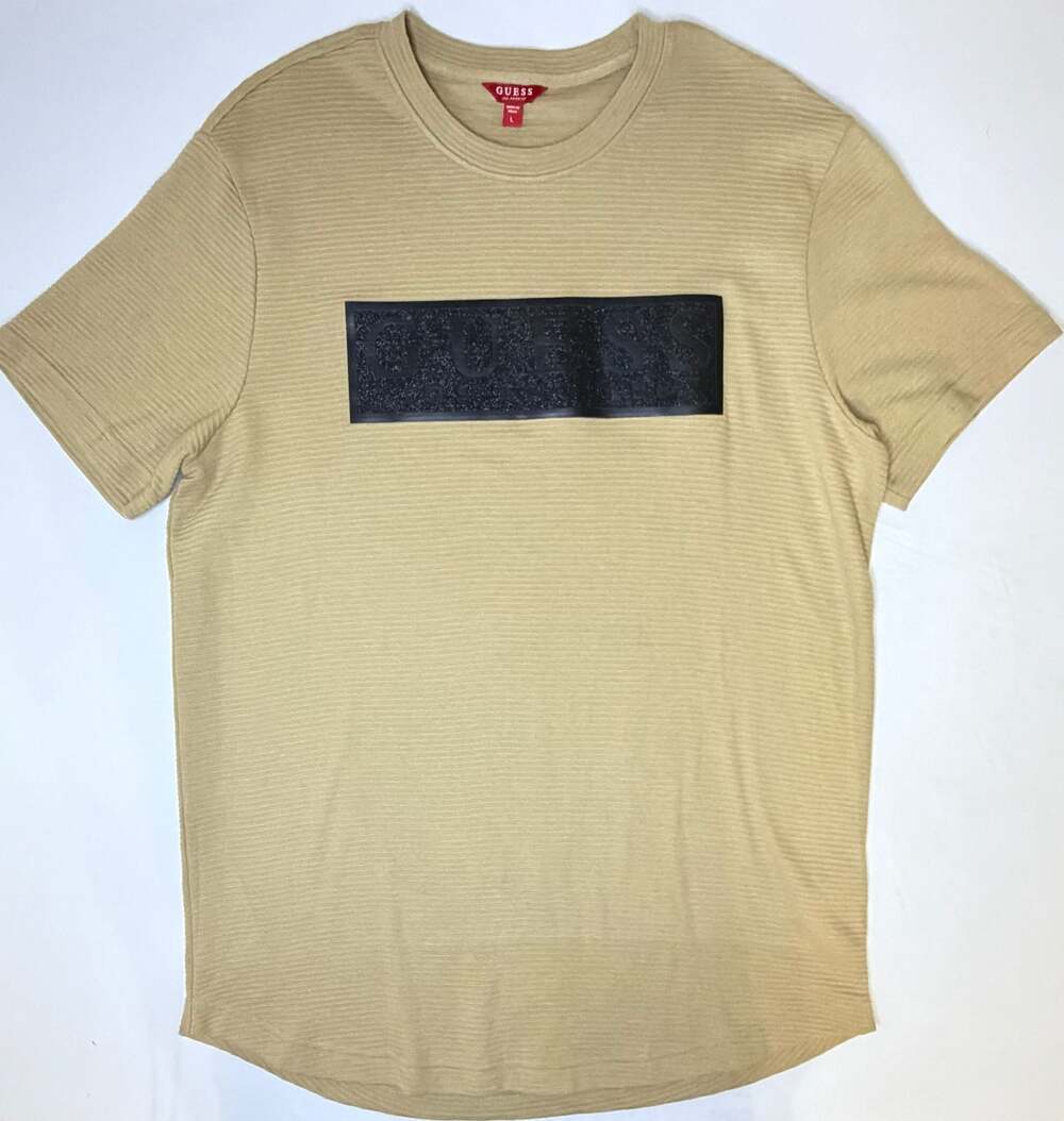 Guess Los Angeles Tan Ribbed Short Sleeve Crew Neck Graphic T-Shirt